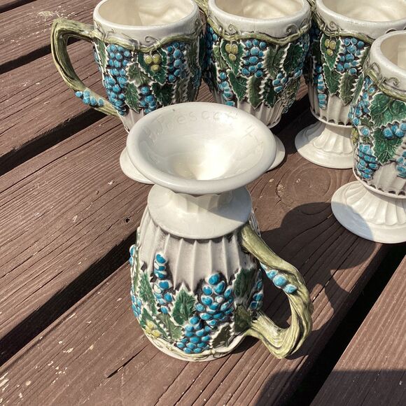Arnel’s Majolica-Style Grape Pedestal Mugs Set of‎ 6, Vintage USA - Picture 3 of 6
